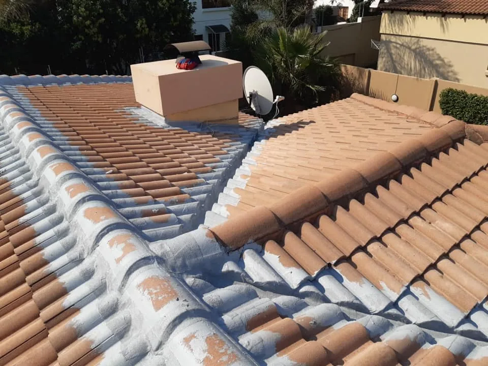 Waterproofing coating applied around a tiled surface detail