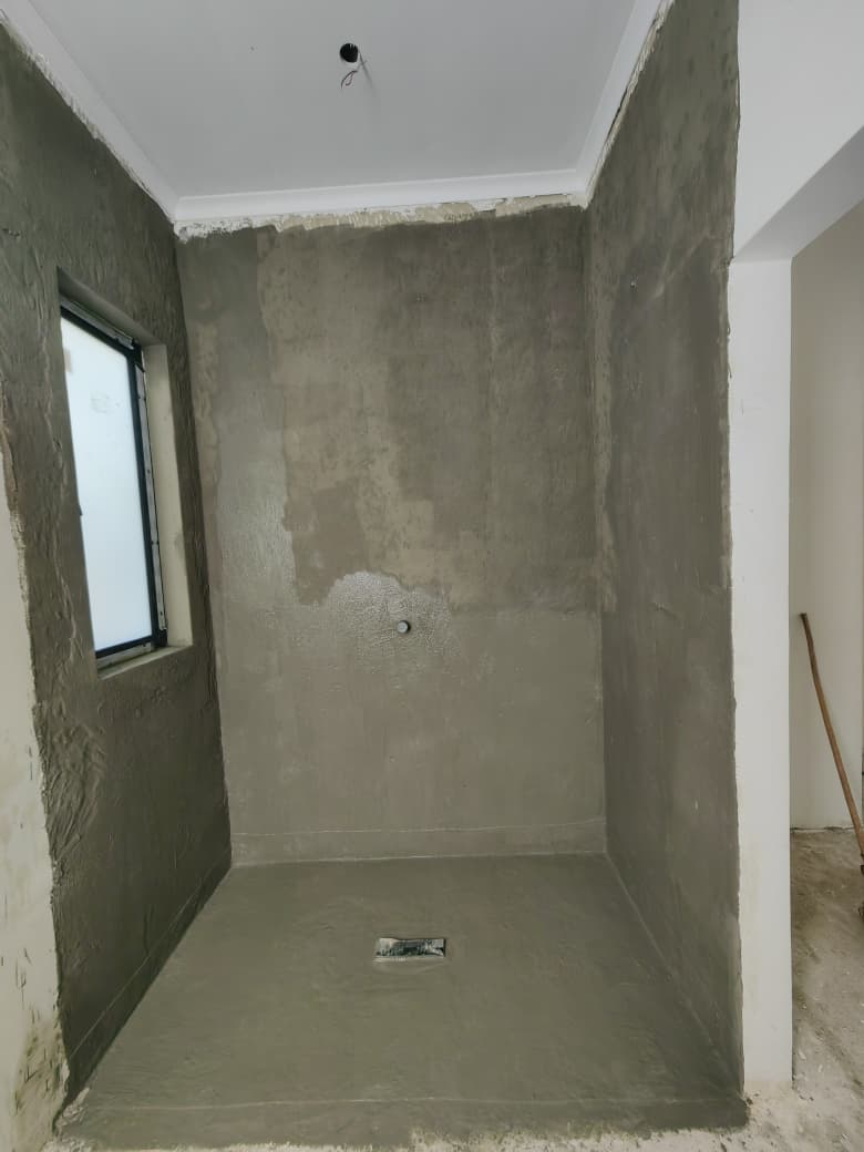 Hypercrete waterproofing applied inside a shower area